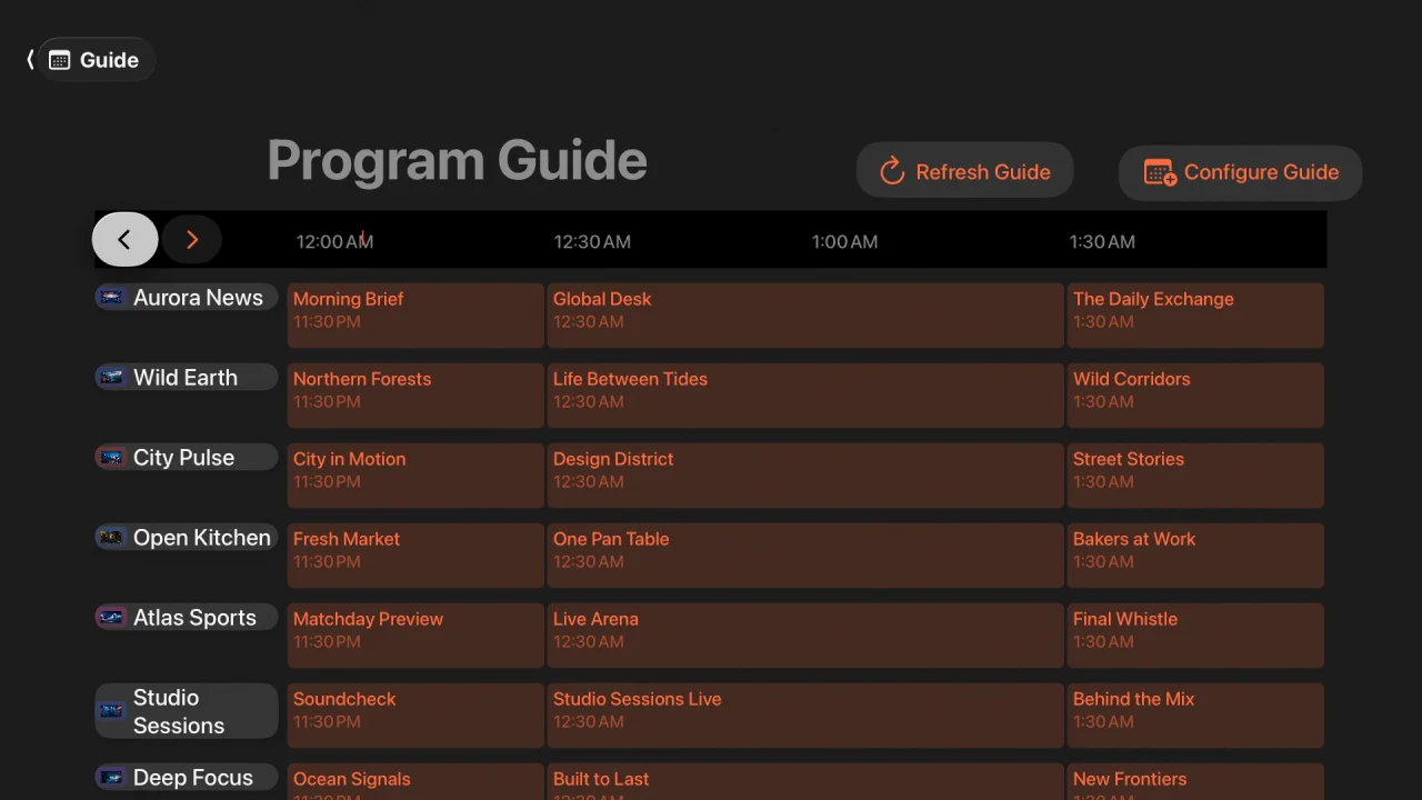 Tellyra XMLTV program guide on Apple TV